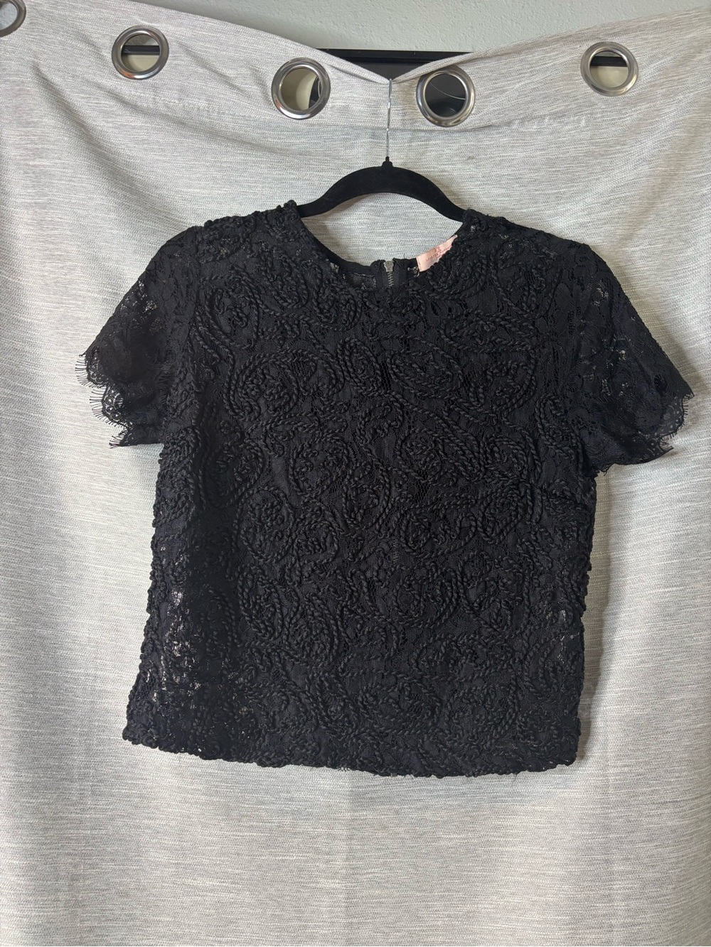 Black Lace Short-Sleeve Crochet Blouse - Women's Elegant Top